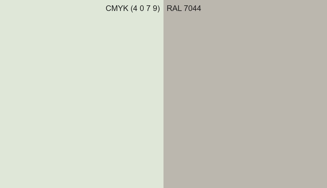 CMYK Color CMYK (4 0 7 9) vs RAL 7044 side by side comparison CMYK Color CMYK (4 0 7 9) vs RAL 7044 side by side comparison