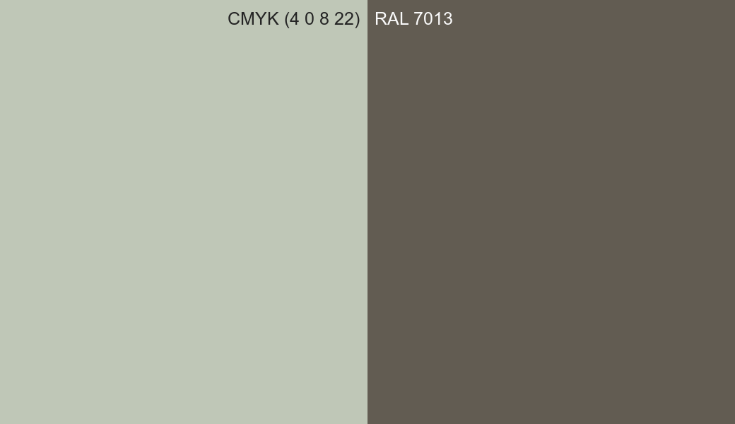 CMYK Color CMYK (4 0 8 22) vs RAL 7013 side by side comparison CMYK Color CMYK (4 0 8 22) vs RAL 7013 side by side comparison