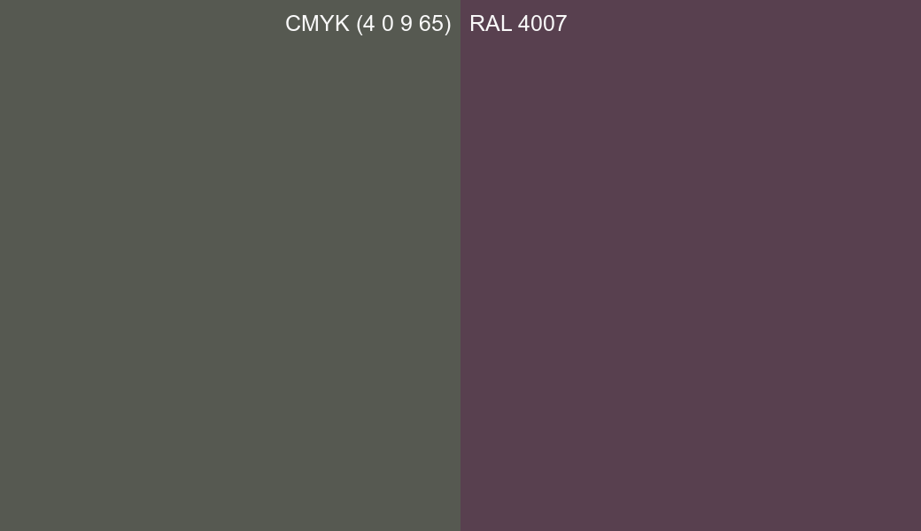CMYK Color CMYK (4 0 9 65) vs RAL 4007 side by side comparison CMYK Color CMYK (4 0 9 65) vs RAL 4007 side by side comparison