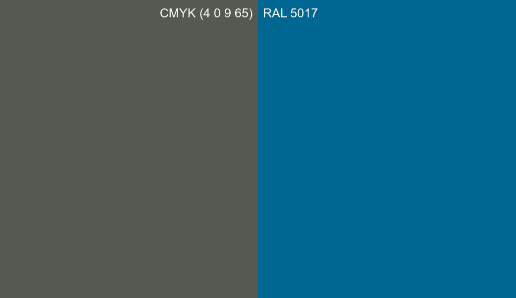 CMYK Color CMYK (4 0 9 65) vs RAL 5017 side by side comparison CMYK Color CMYK (4 0 9 65) vs RAL 5017 side by side comparison
