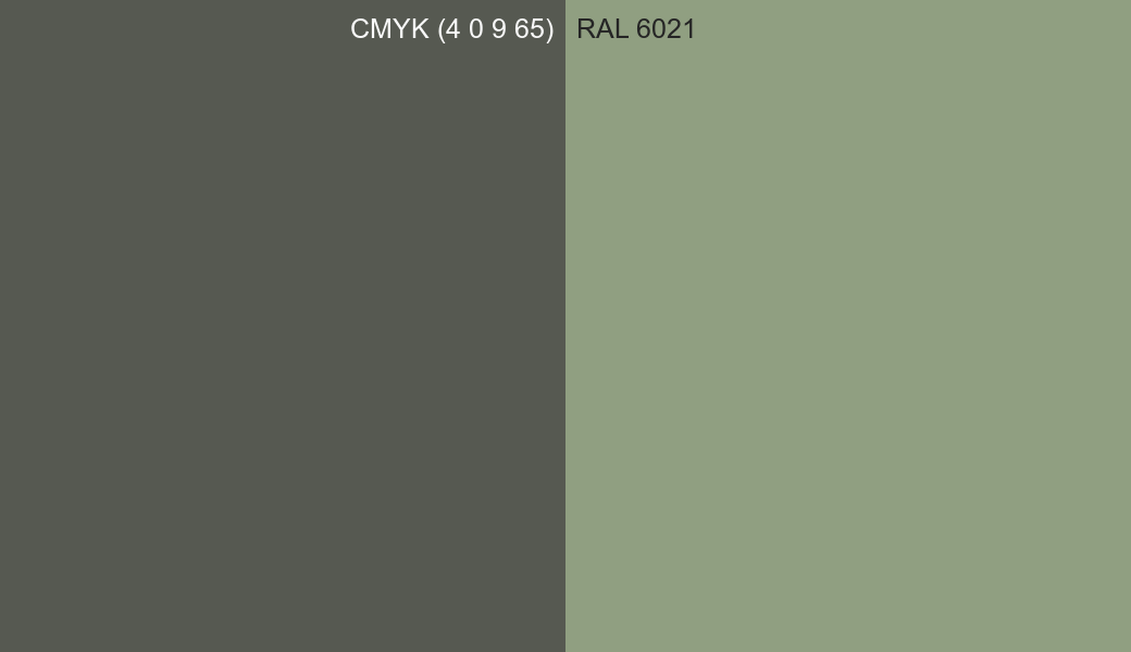 CMYK Color CMYK (4 0 9 65) vs RAL 6021 side by side comparison CMYK Color CMYK (4 0 9 65) vs RAL 6021 side by side comparison