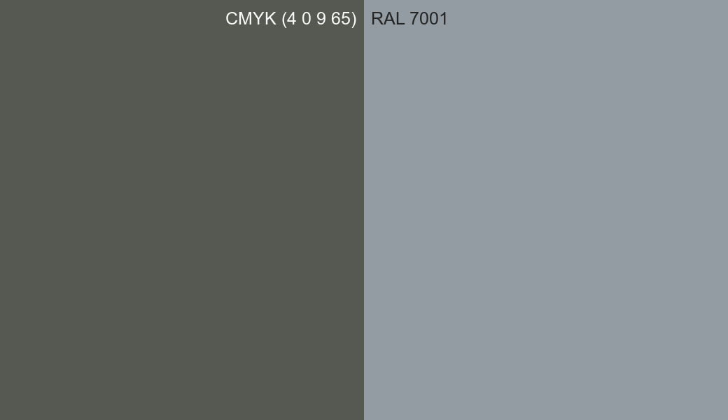 CMYK Color CMYK (4 0 9 65) vs RAL 7001 side by side comparison CMYK Color CMYK (4 0 9 65) vs RAL 7001 side by side comparison