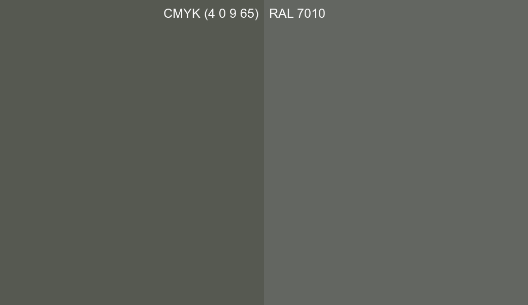 CMYK Color CMYK (4 0 9 65) vs RAL 7010 side by side comparison CMYK Color CMYK (4 0 9 65) vs RAL 7010 side by side comparison