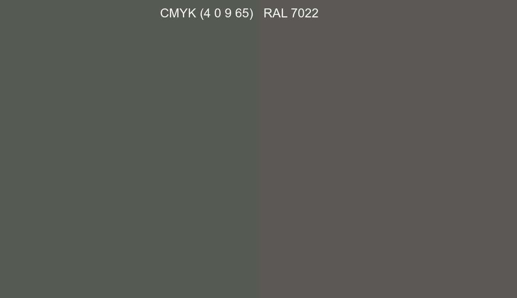 CMYK Color CMYK (4 0 9 65) vs RAL 7022 side by side comparison CMYK Color CMYK (4 0 9 65) vs RAL 7022 side by side comparison