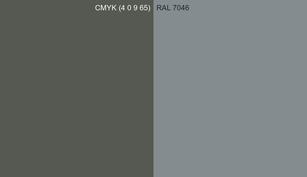 CMYK Color CMYK (4 0 9 65) vs RAL 7046 side by side comparison CMYK Color CMYK (4 0 9 65) vs RAL 7046 side by side comparison