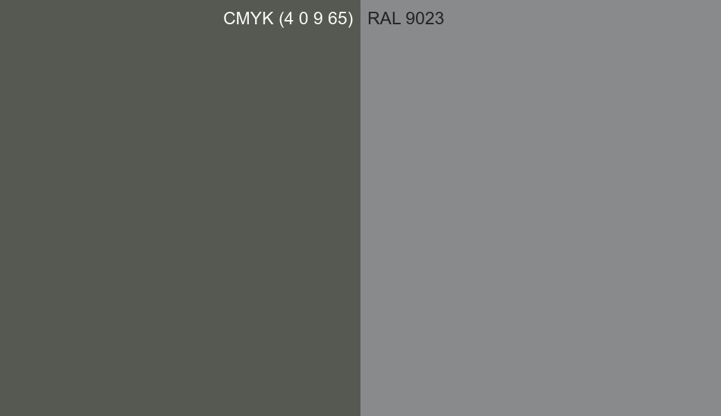 CMYK Color CMYK (4 0 9 65) vs RAL 9023 side by side comparison CMYK Color CMYK (4 0 9 65) vs RAL 9023 side by side comparison