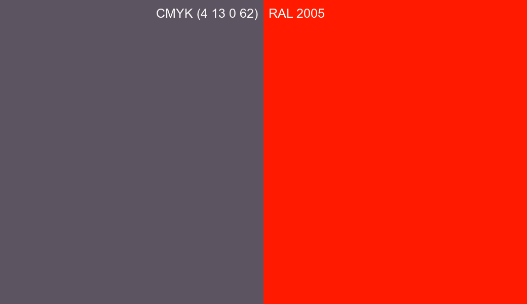 CMYK Color CMYK (4 13 0 62) vs RAL 2005 side by side comparison CMYK Color CMYK (4 13 0 62) vs RAL 2005 side by side comparison