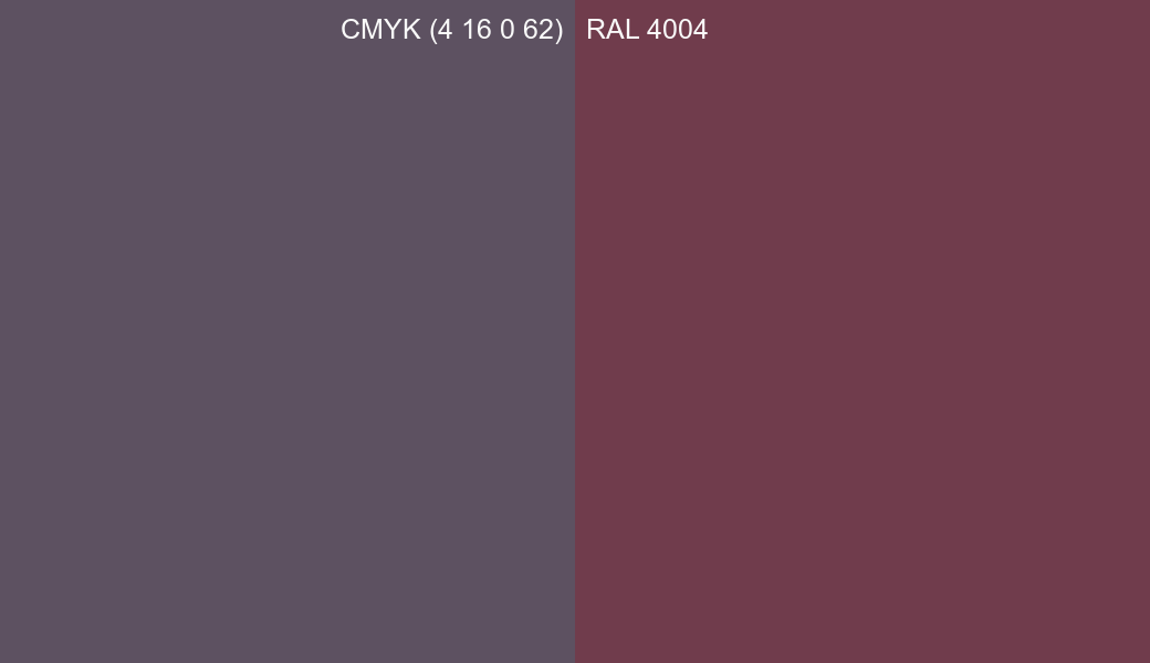 CMYK Color CMYK (4 16 0 62) vs RAL 4004 side by side comparison CMYK Color CMYK (4 16 0 62) vs RAL 4004 side by side comparison