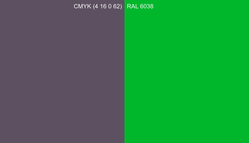CMYK Color CMYK (4 16 0 62) vs RAL 6038 side by side comparison CMYK Color CMYK (4 16 0 62) vs RAL 6038 side by side comparison