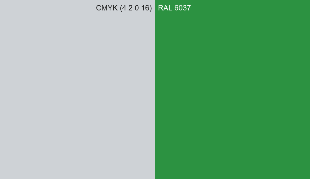 CMYK Color CMYK (4 2 0 16) vs RAL 6037 side by side comparison CMYK Color CMYK (4 2 0 16) vs RAL 6037 side by side comparison