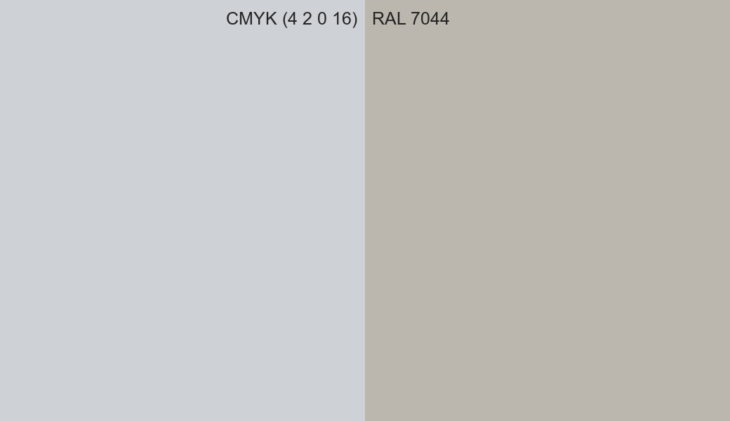 CMYK Color CMYK (4 2 0 16) vs RAL 7044 side by side comparison CMYK Color CMYK (4 2 0 16) vs RAL 7044 side by side comparison