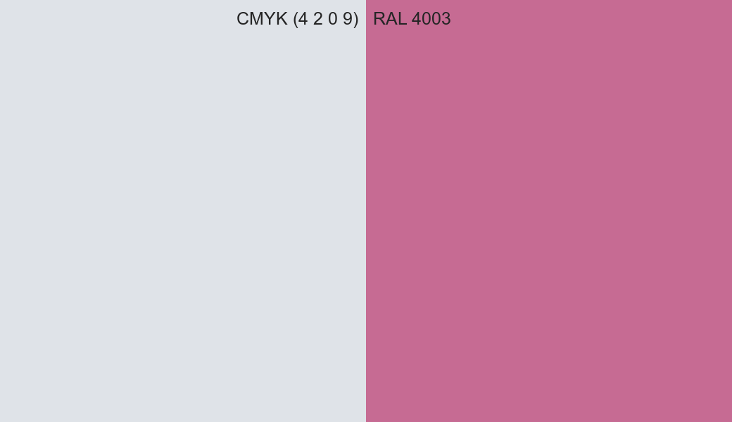 CMYK Color CMYK (4 2 0 9) vs RAL 4003 side by side comparison CMYK Color CMYK (4 2 0 9) vs RAL 4003 side by side comparison