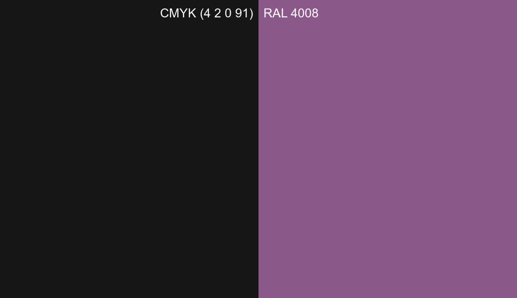 CMYK Color CMYK (4 2 0 91) vs RAL 4008 side by side comparison CMYK Color CMYK (4 2 0 91) vs RAL 4008 side by side comparison