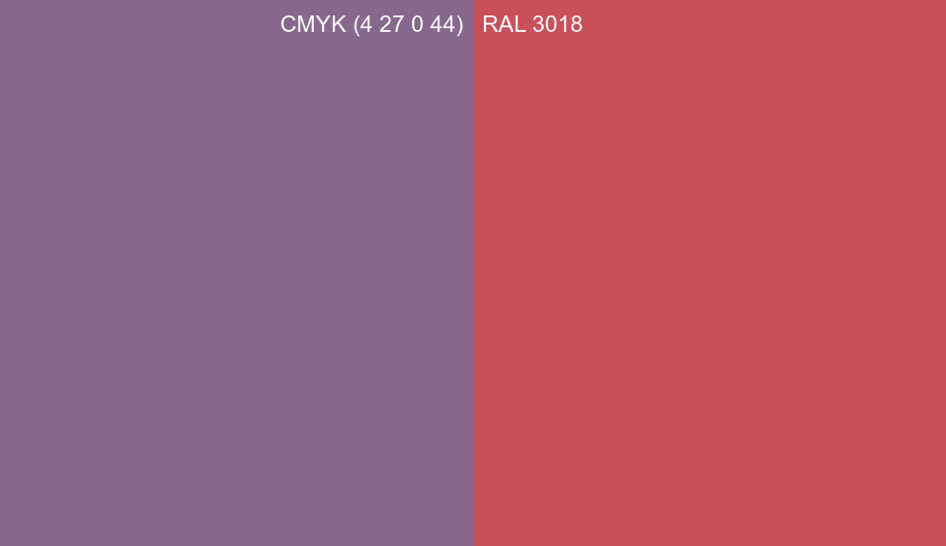 CMYK Color CMYK (4 27 0 44) vs RAL 3018 side by side comparison CMYK Color CMYK (4 27 0 44) vs RAL 3018 side by side comparison