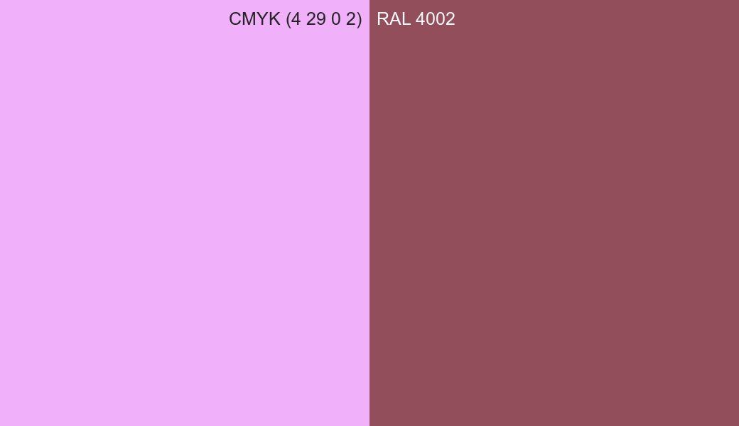 CMYK Color CMYK (4 29 0 2) vs RAL 4002 side by side comparison CMYK Color CMYK (4 29 0 2) vs RAL 4002 side by side comparison