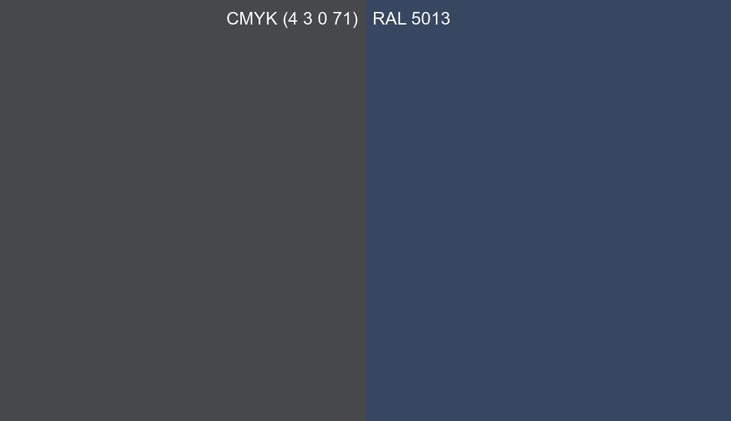 CMYK Color CMYK (4 3 0 71) vs RAL 5013 side by side comparison CMYK Color CMYK (4 3 0 71) vs RAL 5013 side by side comparison