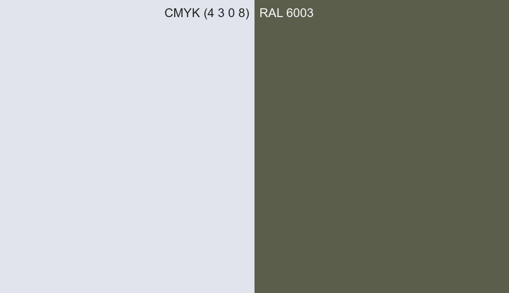CMYK Color CMYK (4 3 0 8) vs RAL 6003 side by side comparison CMYK Color CMYK (4 3 0 8) vs RAL 6003 side by side comparison