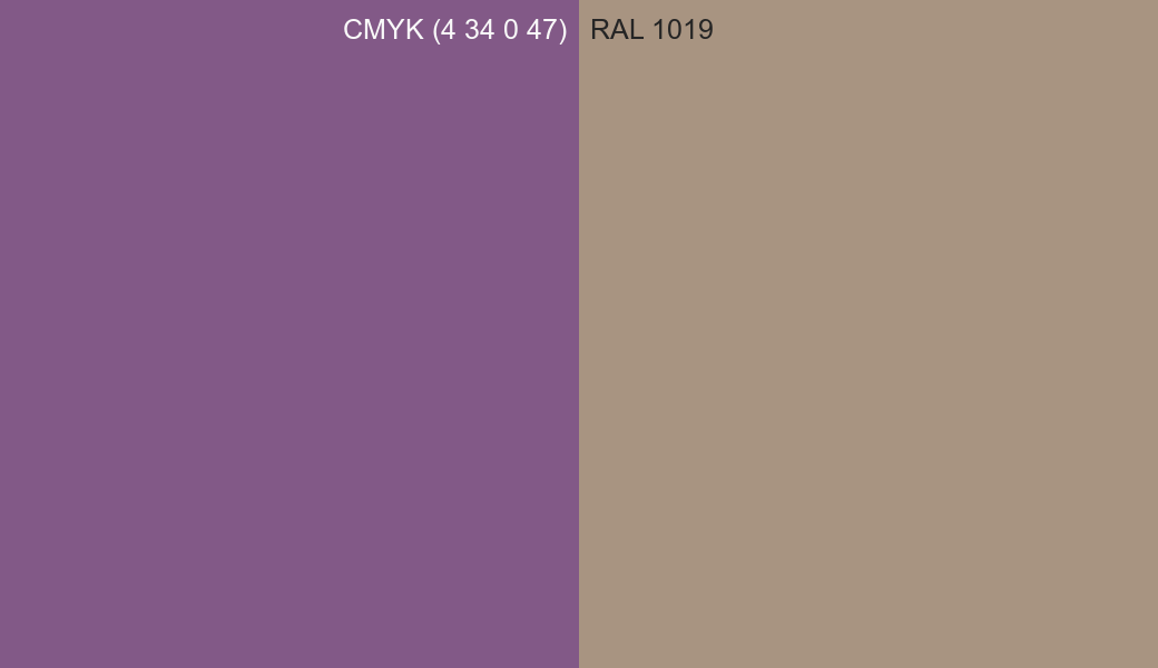CMYK Color CMYK (4 34 0 47) vs RAL 1019 side by side comparison CMYK Color CMYK (4 34 0 47) vs RAL 1019 side by side comparison