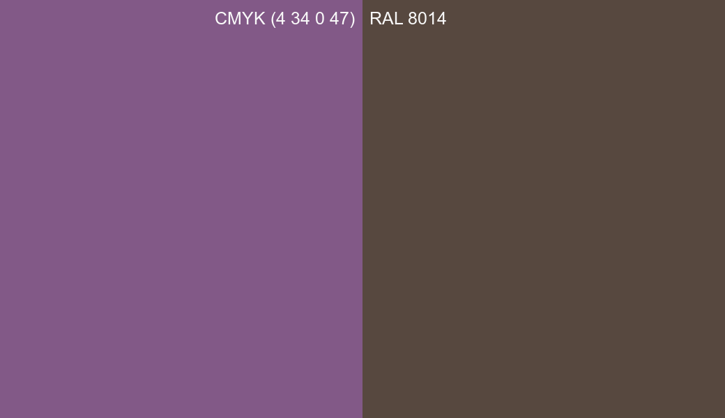 CMYK Color CMYK (4 34 0 47) vs RAL 8014 side by side comparison CMYK Color CMYK (4 34 0 47) vs RAL 8014 side by side comparison