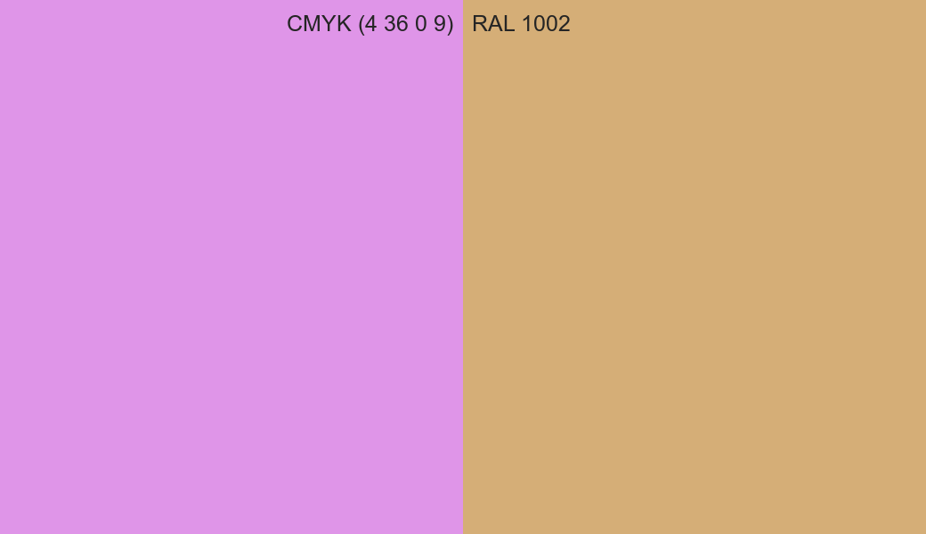 CMYK Color CMYK (4 36 0 9) vs RAL 1002 side by side comparison CMYK Color CMYK (4 36 0 9) vs RAL 1002 side by side comparison