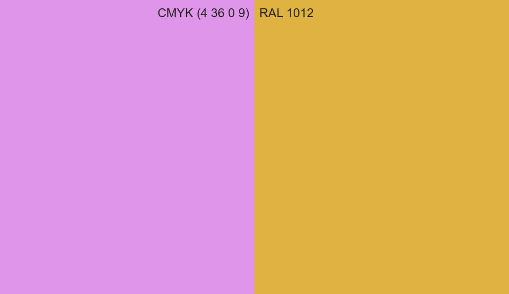 CMYK Color CMYK (4 36 0 9) vs RAL 1012 side by side comparison CMYK Color CMYK (4 36 0 9) vs RAL 1012 side by side comparison
