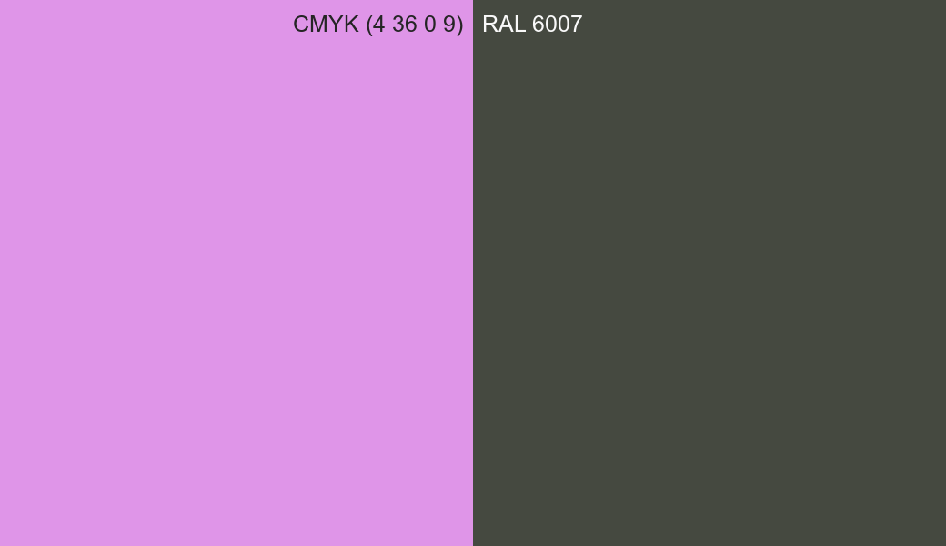 CMYK Color CMYK (4 36 0 9) vs RAL 6007 side by side comparison CMYK Color CMYK (4 36 0 9) vs RAL 6007 side by side comparison