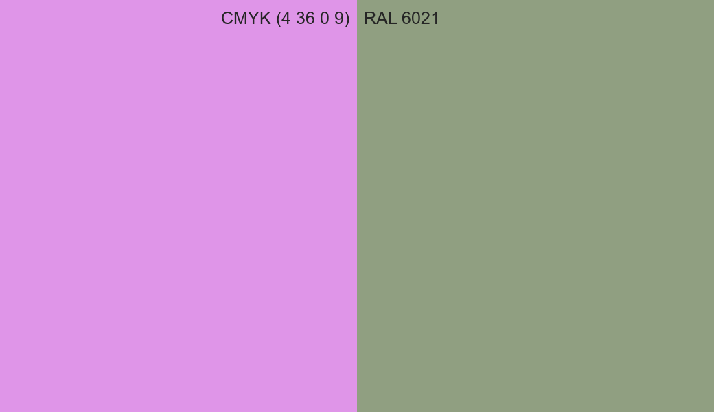 CMYK Color CMYK (4 36 0 9) vs RAL 6021 side by side comparison CMYK Color CMYK (4 36 0 9) vs RAL 6021 side by side comparison