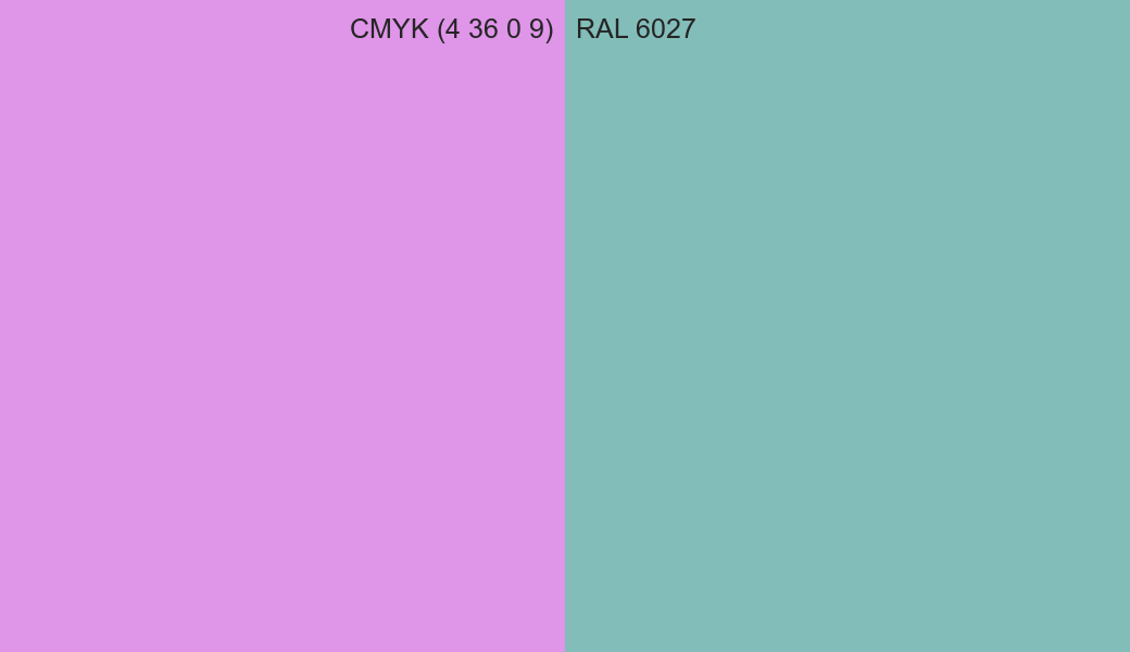CMYK Color CMYK (4 36 0 9) vs RAL 6027 side by side comparison CMYK Color CMYK (4 36 0 9) vs RAL 6027 side by side comparison