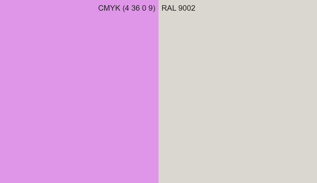 CMYK Color CMYK (4 36 0 9) vs RAL 9002 side by side comparison CMYK Color CMYK (4 36 0 9) vs RAL 9002 side by side comparison