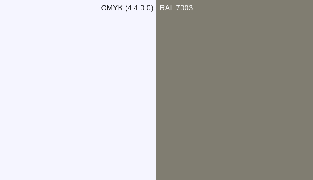 CMYK Color CMYK (4 4 0 0) vs RAL 7003 side by side comparison CMYK Color CMYK (4 4 0 0) vs RAL 7003 side by side comparison
