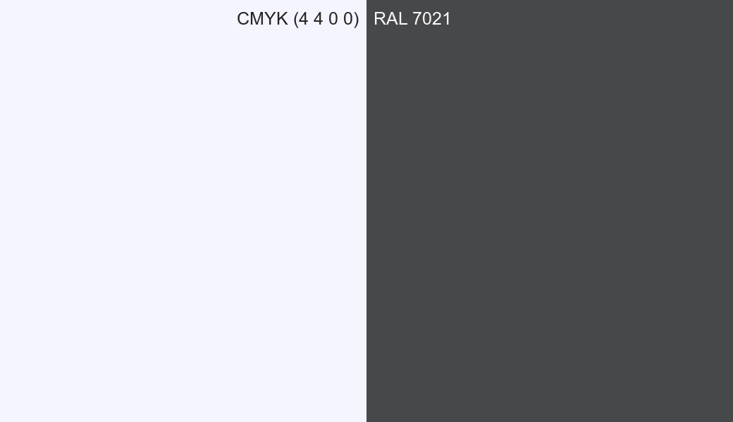 CMYK Color CMYK (4 4 0 0) vs RAL 7021 side by side comparison CMYK Color CMYK (4 4 0 0) vs RAL 7021 side by side comparison