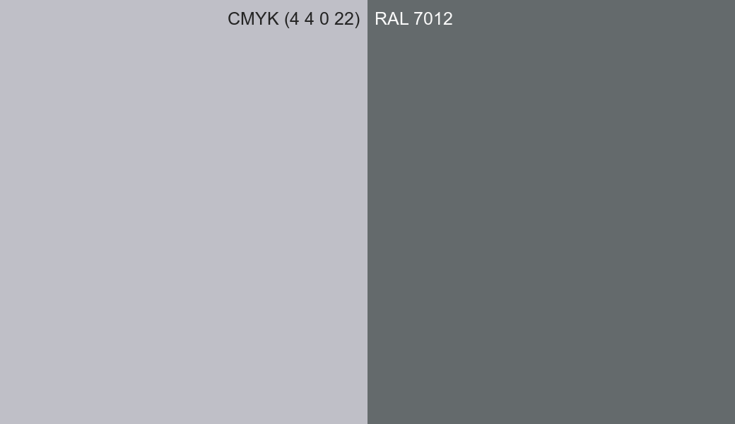 CMYK Color CMYK (4 4 0 22) vs RAL 7012 side by side comparison CMYK Color CMYK (4 4 0 22) vs RAL 7012 side by side comparison