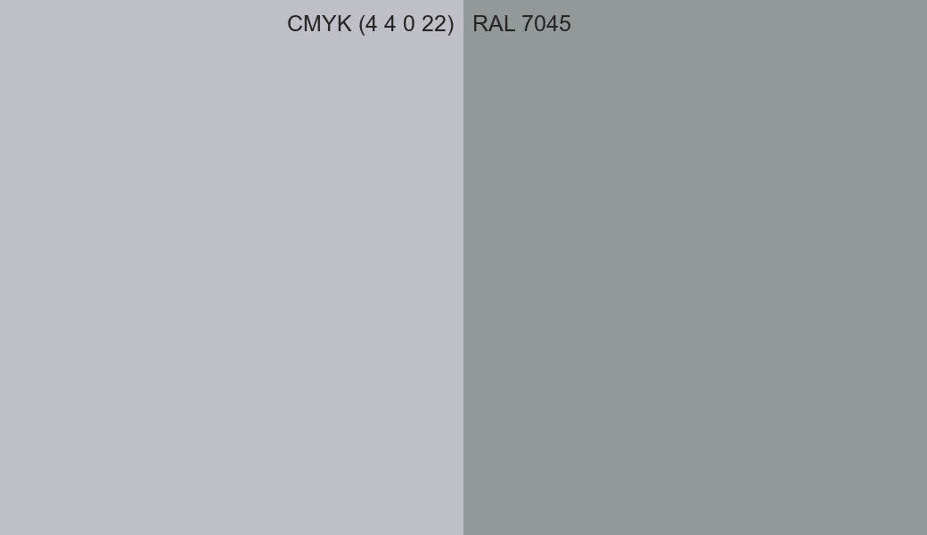 CMYK Color CMYK (4 4 0 22) vs RAL 7045 side by side comparison CMYK Color CMYK (4 4 0 22) vs RAL 7045 side by side comparison