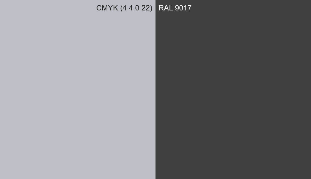 CMYK Color CMYK (4 4 0 22) vs RAL 9017 side by side comparison CMYK Color CMYK (4 4 0 22) vs RAL 9017 side by side comparison