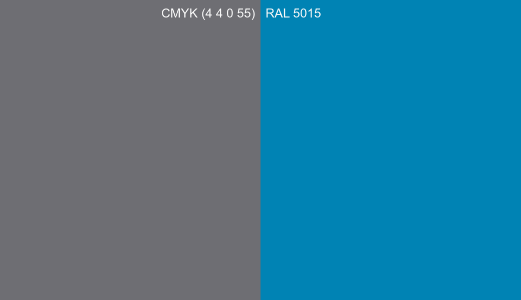 CMYK Color CMYK (4 4 0 55) vs RAL 5015 side by side comparison CMYK Color CMYK (4 4 0 55) vs RAL 5015 side by side comparison