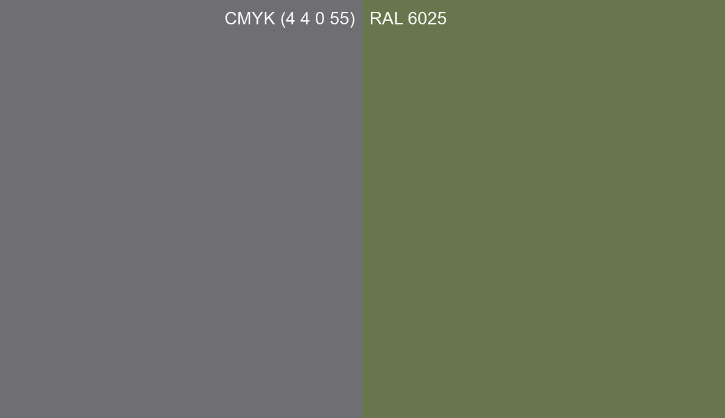 CMYK Color CMYK (4 4 0 55) vs RAL 6025 side by side comparison CMYK Color CMYK (4 4 0 55) vs RAL 6025 side by side comparison
