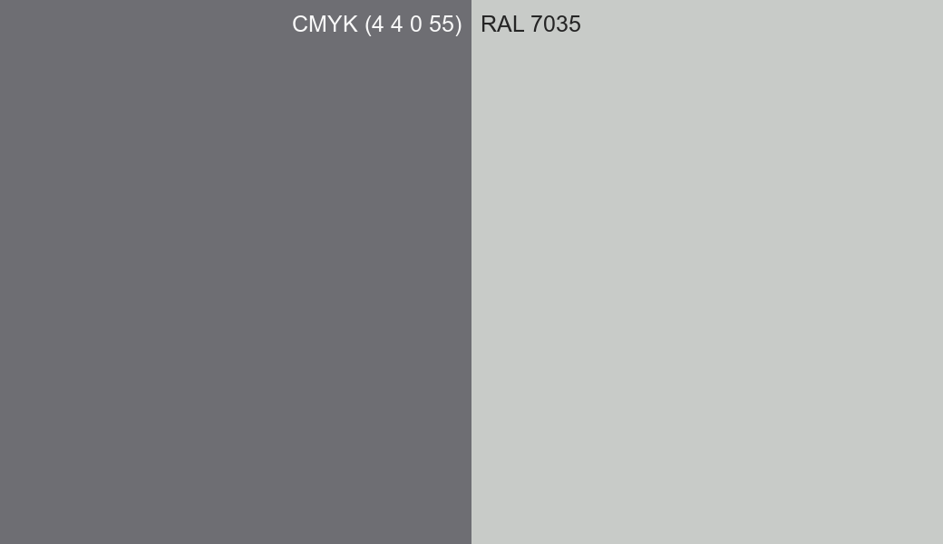 CMYK Color CMYK (4 4 0 55) vs RAL 7035 side by side comparison CMYK Color CMYK (4 4 0 55) vs RAL 7035 side by side comparison