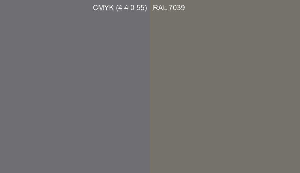 CMYK Color CMYK (4 4 0 55) vs RAL 7039 side by side comparison CMYK Color CMYK (4 4 0 55) vs RAL 7039 side by side comparison
