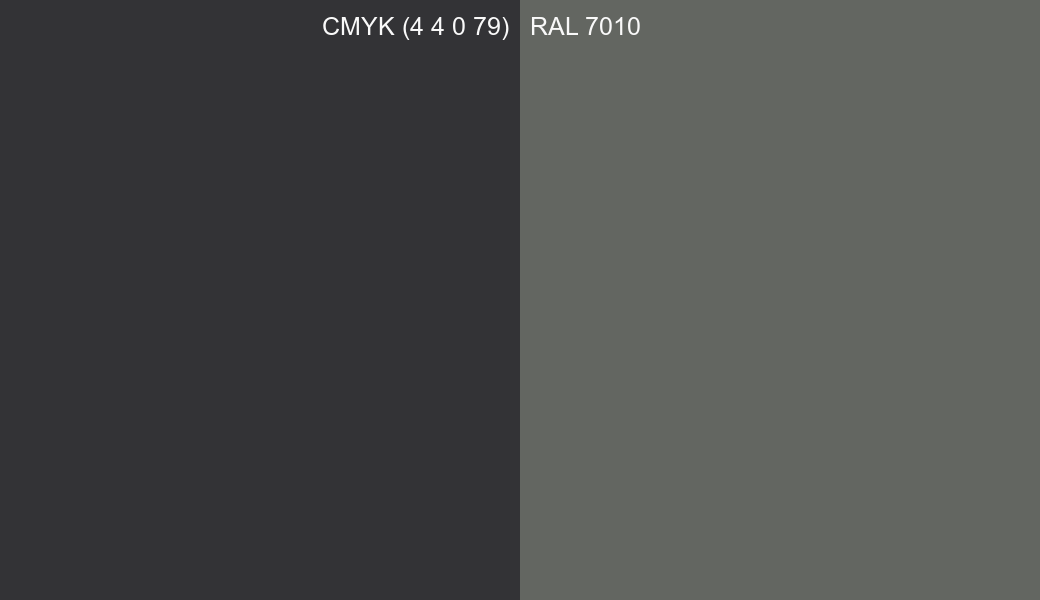 CMYK Color CMYK (4 4 0 79) vs RAL 7010 side by side comparison CMYK Color CMYK (4 4 0 79) vs RAL 7010 side by side comparison