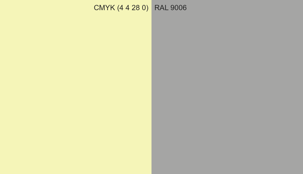 CMYK Color CMYK (4 4 28 0) vs RAL 9006 side by side comparison CMYK Color CMYK (4 4 28 0) vs RAL 9006 side by side comparison