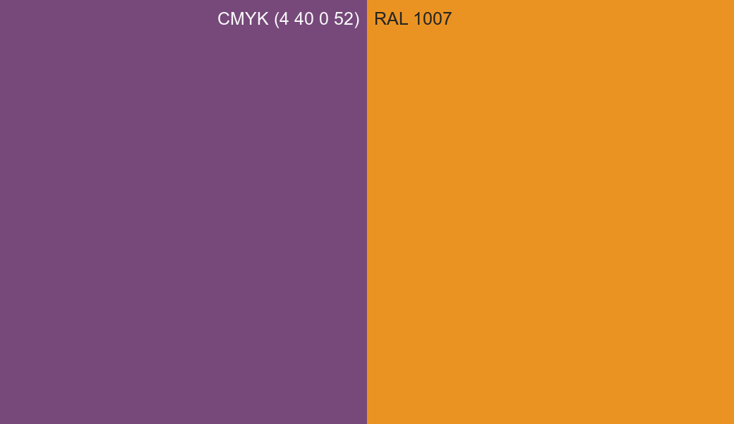 CMYK Color CMYK (4 40 0 52) vs RAL 1007 side by side comparison CMYK Color CMYK (4 40 0 52) vs RAL 1007 side by side comparison