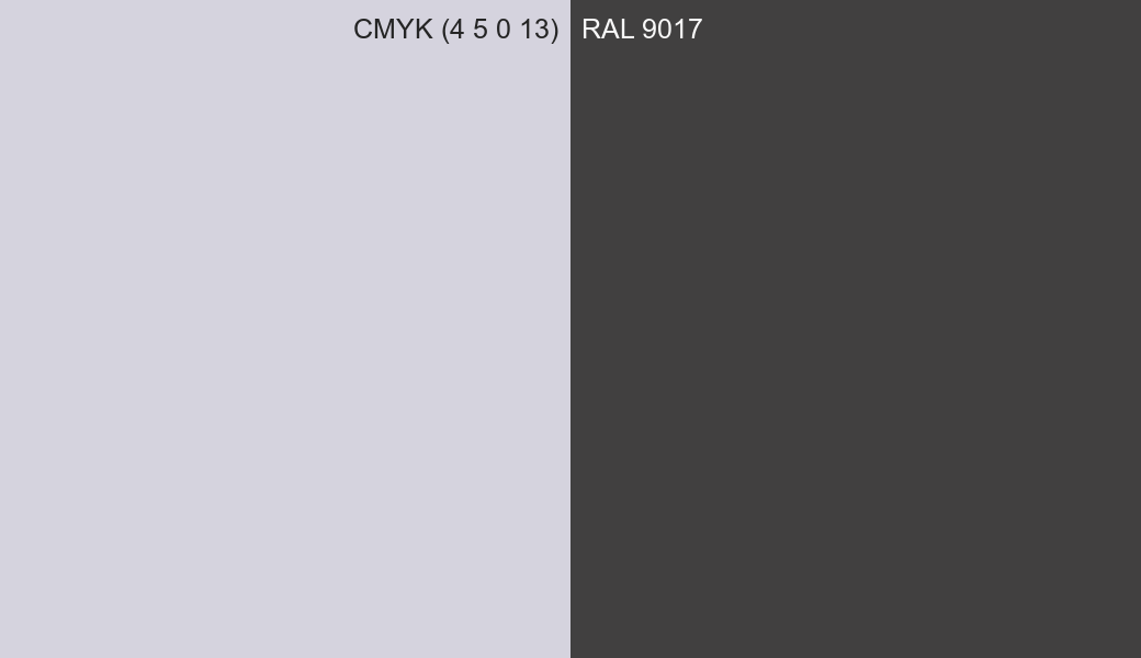 CMYK Color CMYK (4 5 0 13) vs RAL 9017 side by side comparison CMYK Color CMYK (4 5 0 13) vs RAL 9017 side by side comparison
