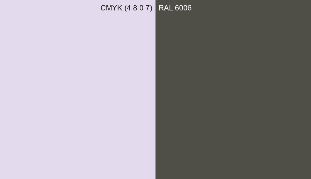 CMYK Color CMYK (4 8 0 7) vs RAL 6006 side by side comparison CMYK Color CMYK (4 8 0 7) vs RAL 6006 side by side comparison