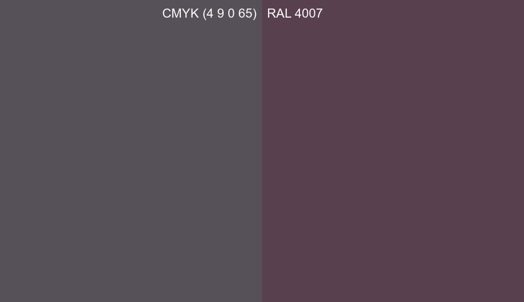 CMYK Color CMYK (4 9 0 65) vs RAL 4007 side by side comparison CMYK Color CMYK (4 9 0 65) vs RAL 4007 side by side comparison