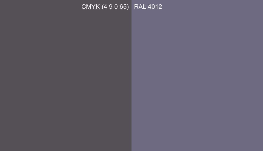 CMYK Color CMYK (4 9 0 65) vs RAL 4012 side by side comparison CMYK Color CMYK (4 9 0 65) vs RAL 4012 side by side comparison
