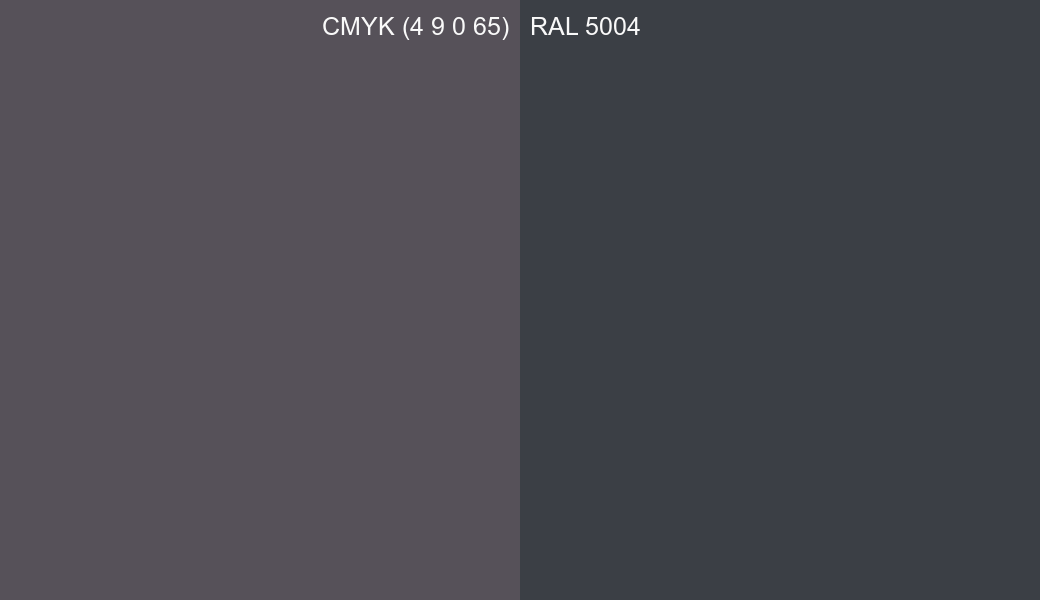 CMYK Color CMYK (4 9 0 65) vs RAL 5004 side by side comparison CMYK Color CMYK (4 9 0 65) vs RAL 5004 side by side comparison
