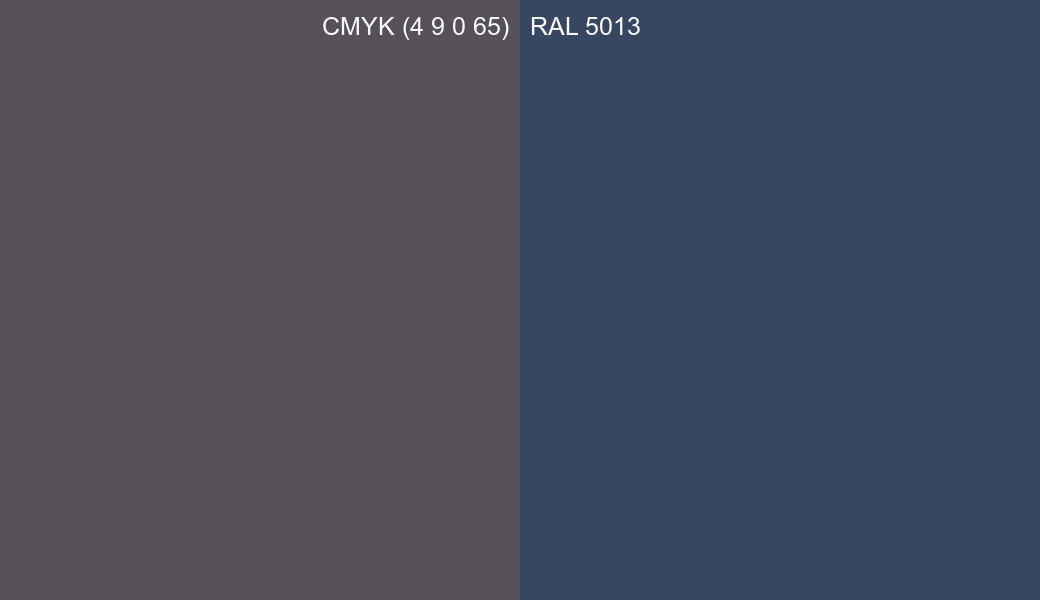CMYK Color CMYK (4 9 0 65) vs RAL 5013 side by side comparison CMYK Color CMYK (4 9 0 65) vs RAL 5013 side by side comparison