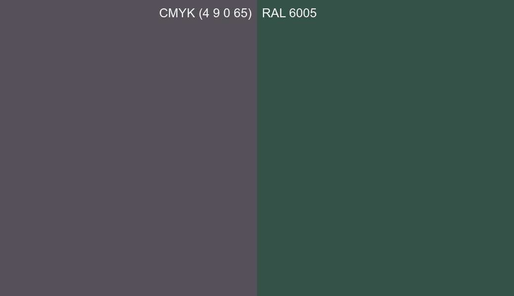 CMYK Color CMYK (4 9 0 65) vs RAL 6005 side by side comparison CMYK Color CMYK (4 9 0 65) vs RAL 6005 side by side comparison