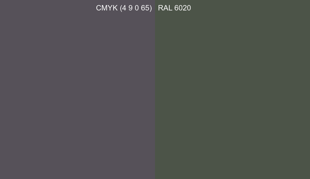 CMYK Color CMYK (4 9 0 65) vs RAL 6020 side by side comparison CMYK Color CMYK (4 9 0 65) vs RAL 6020 side by side comparison