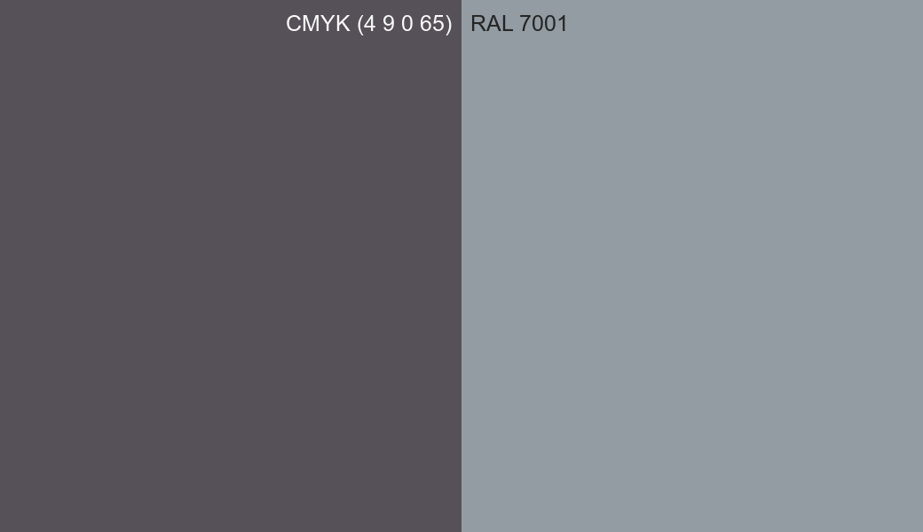 CMYK Color CMYK (4 9 0 65) vs RAL 7001 side by side comparison CMYK Color CMYK (4 9 0 65) vs RAL 7001 side by side comparison